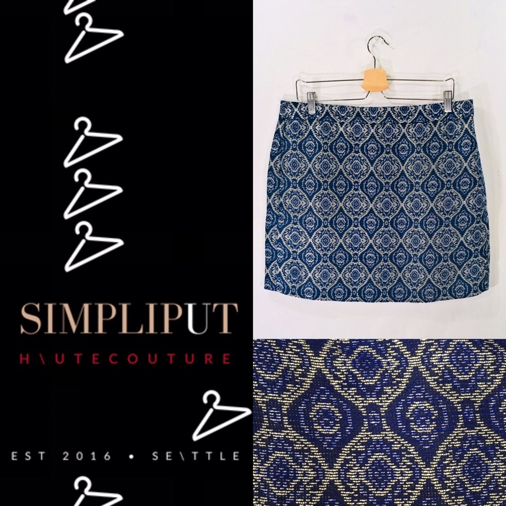 J CREW FACTORY Jacquard Mini Skirt Blue Moroccan